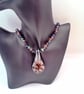 Purple Floral Patterned Glass Pendant on a Mixed Purple Crystal Necklace - Image 5