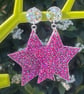 RESIN STAR EARRINGS dark pink glitter holographic posts disco - Image 4