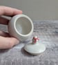 Very small handmade ceramic snowball lidded pot with mini snowman & scarf - Image 8