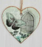 Decoupaged Wooden Hanging Heart - Butterfly & Cage