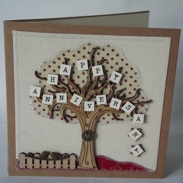  Happy Anniversary Fabric Wedding Greetings Card