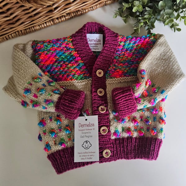  Bobble Design Hand Knitted Baby Girl's Cardigan 6-12 mth size