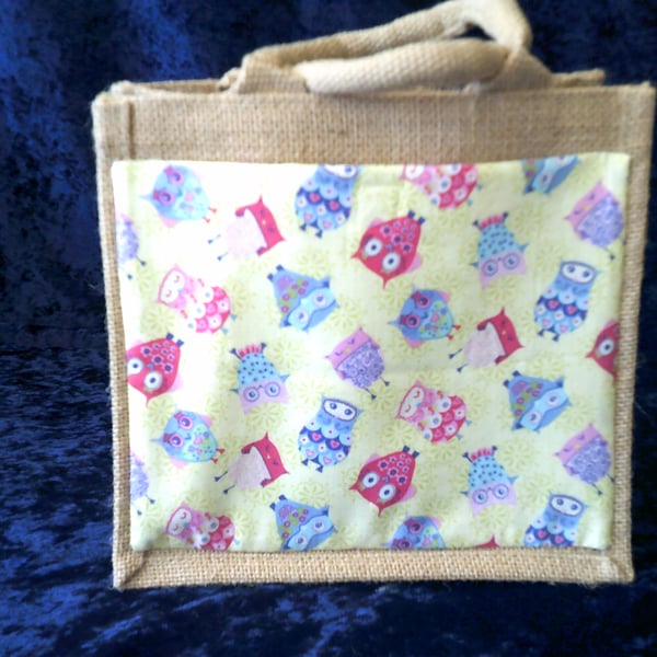 Small Jute Bag with Owls Pocket