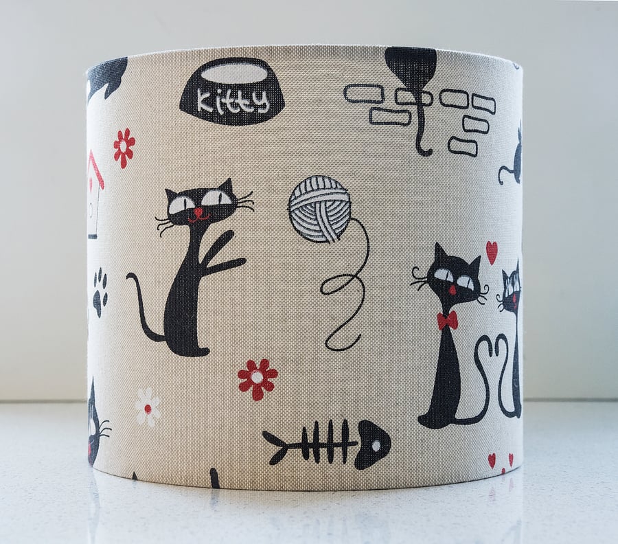 drum round table-lamp ceiling pendant handmade lampshade cats funny humorous fun