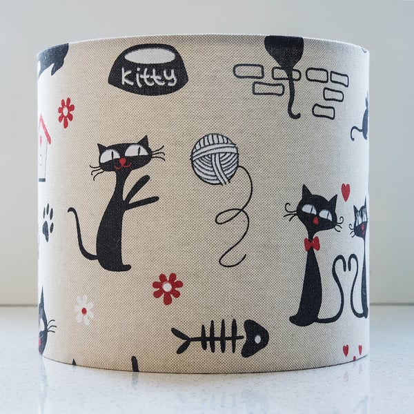 drum round table-lamp ceiling pendant handmade lampshade cats funny humorous fun