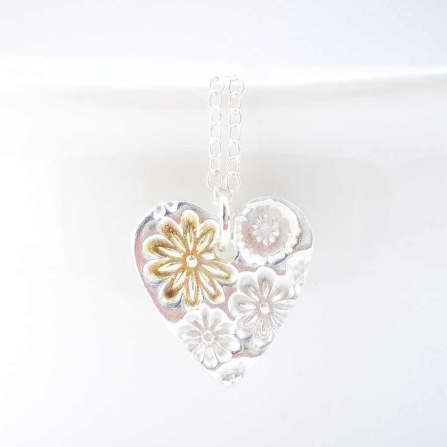 Floral Silver Heart Pendant