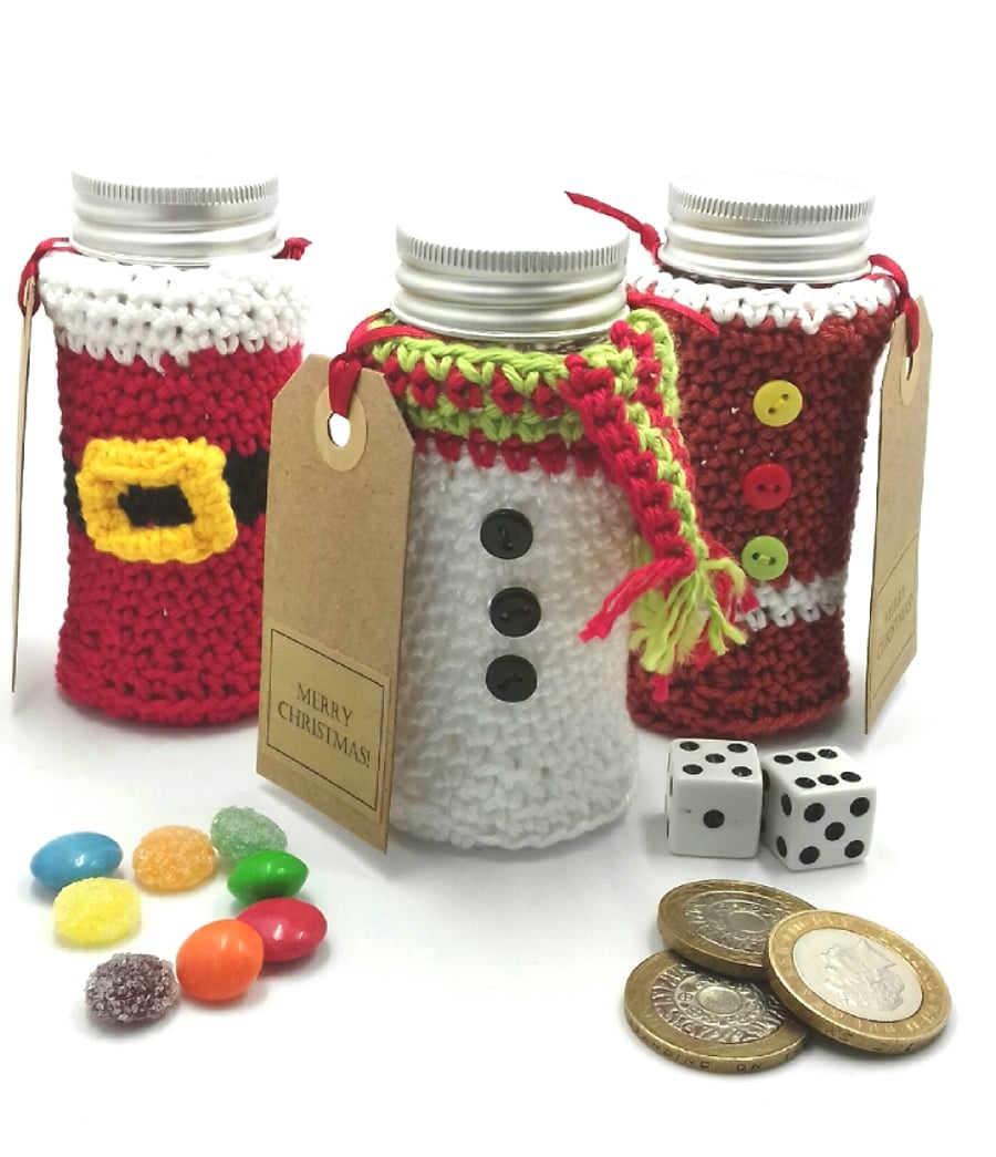 3 Crochet Covered Christmas Gift Pots