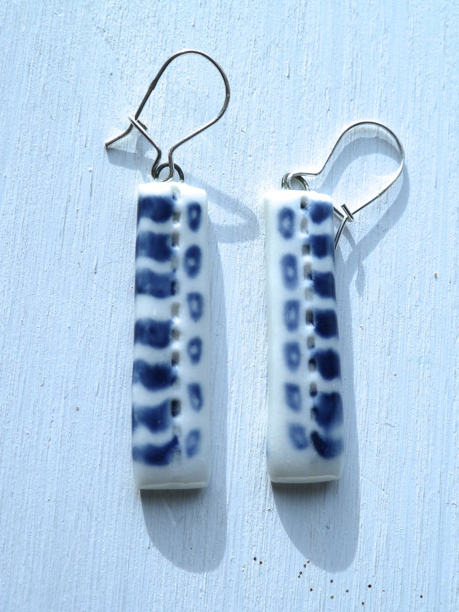 Porcelain earrings hand made by Linda in her studio in Winchester