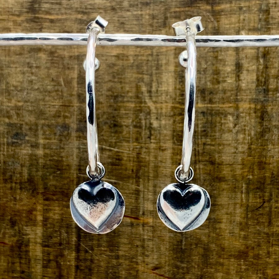 Handmade Silver Heart Charm Earrings