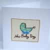 New Baby Boy Card - Embroidered baby pram with button wheels