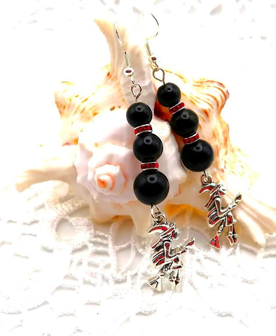 Sterling Silver Obsidian Witchy Earrings . 