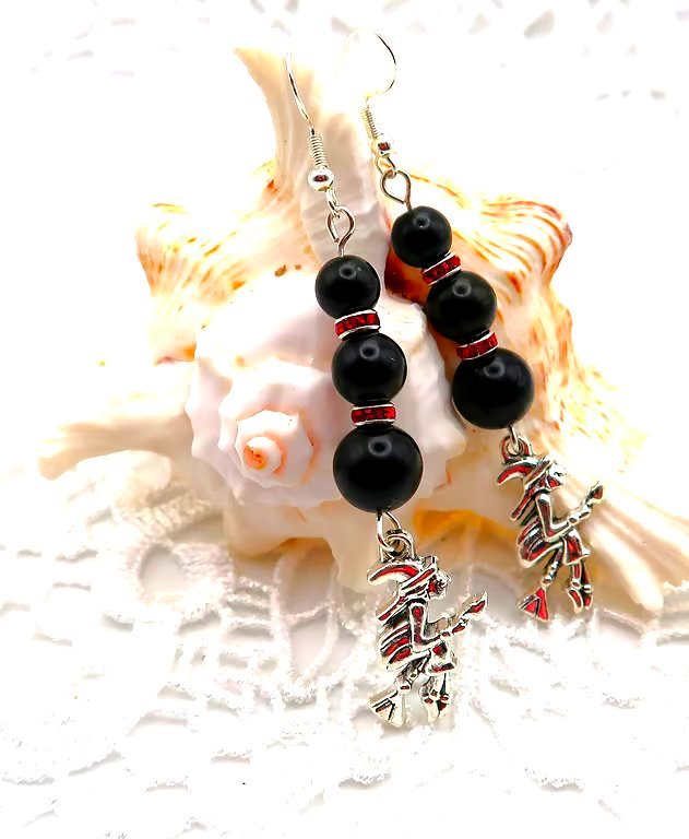 Sterling Silver Obsidian Witchy Earrings . 