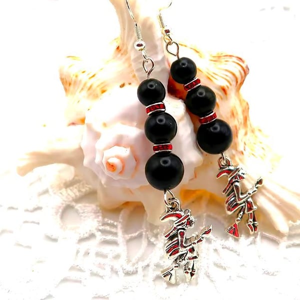 Sterling Silver Obsidian Witchy Earrings . 