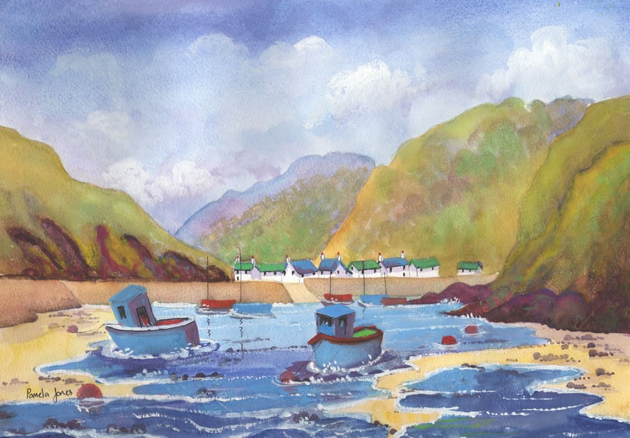 Boats, Solva Harbour, Pembrokeshire, Original Watercolour, in 20 x 16'' Mount