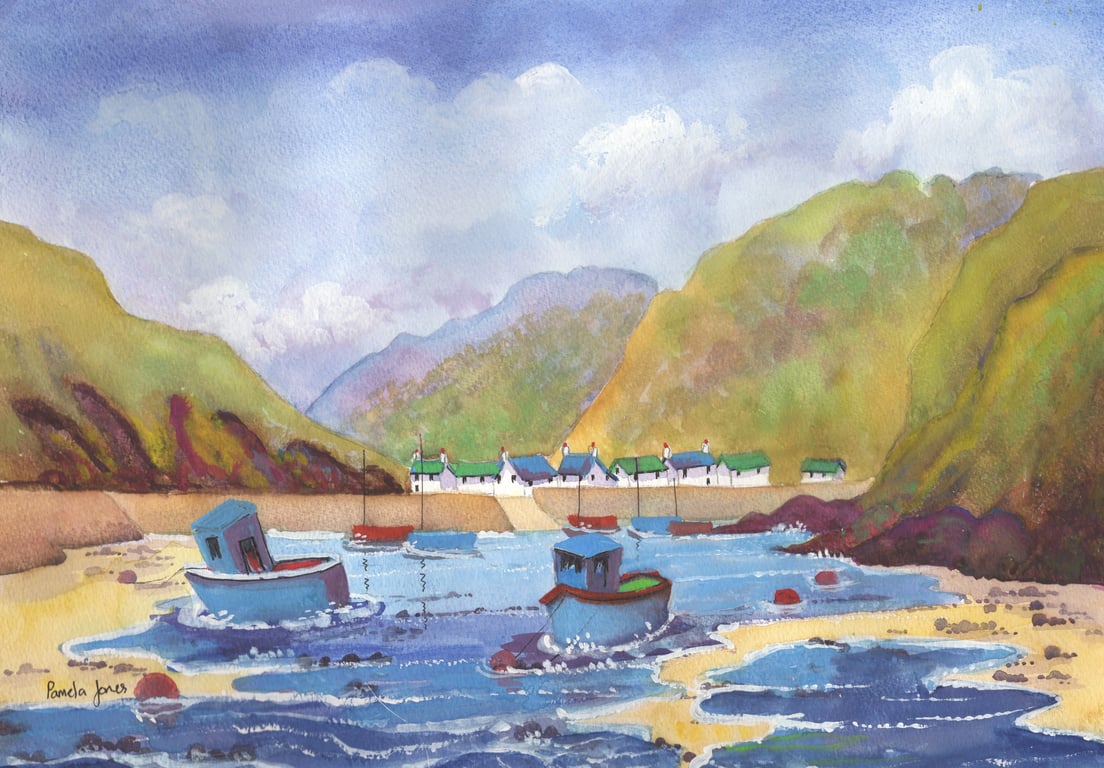 Boats, Solva Harbour, Pembrokeshire, Original Watercolour, in 20 x 16'' Mount