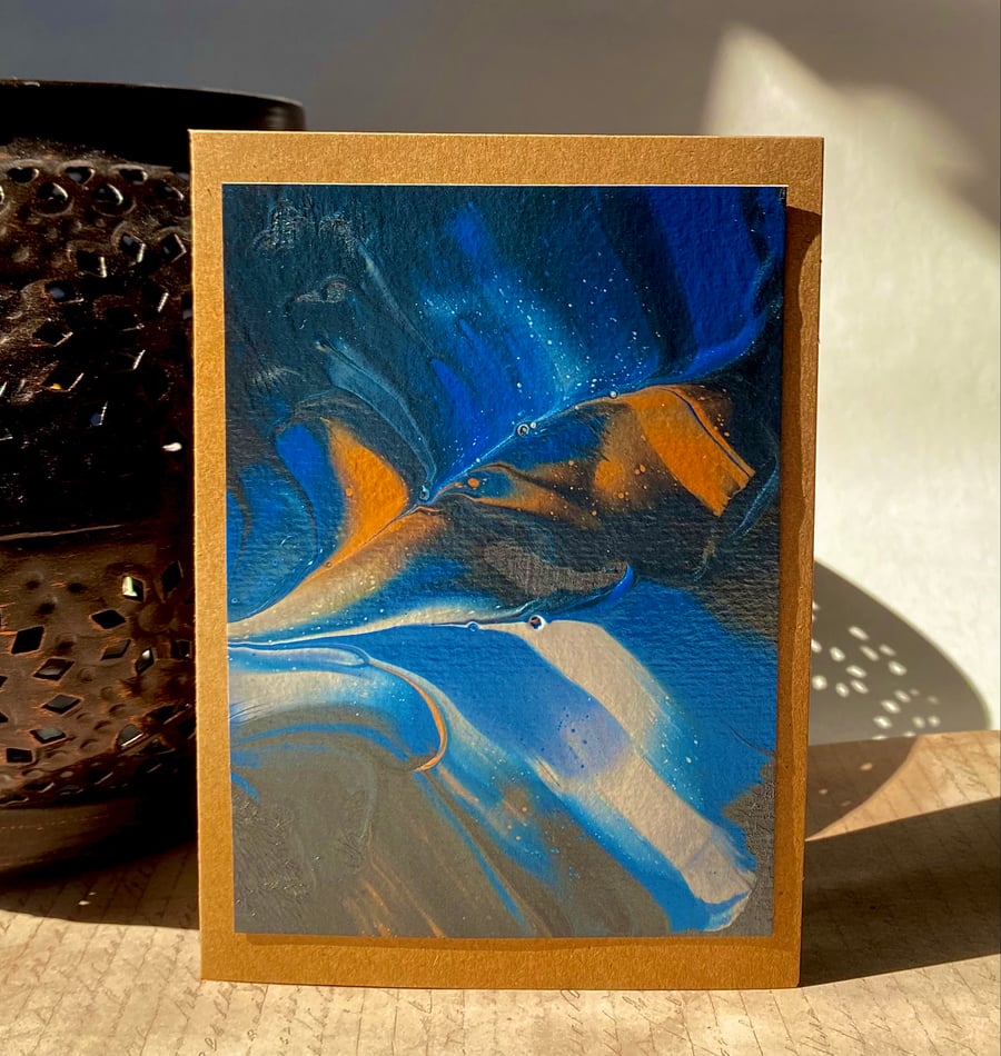 Abstract metallic acrylic paint poured blank card