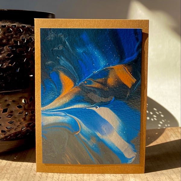 Abstract metallic acrylic paint poured blank card