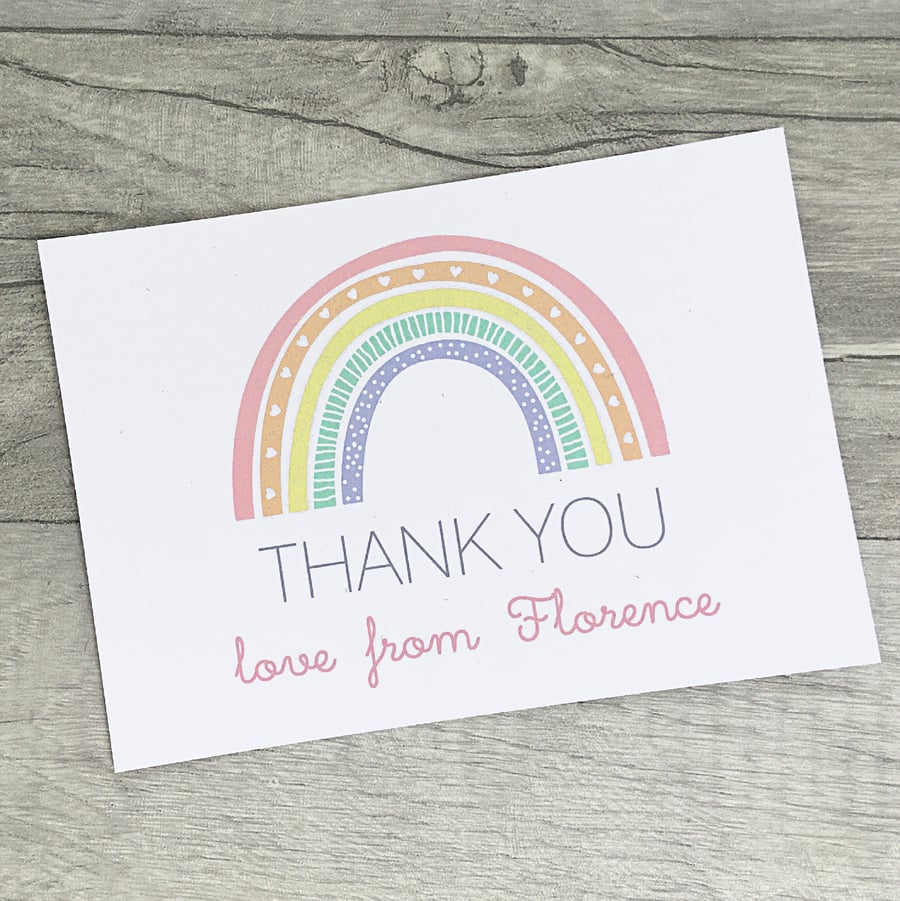 Rainbow Thank You Notecards, Girls Personalised Note Card Pack