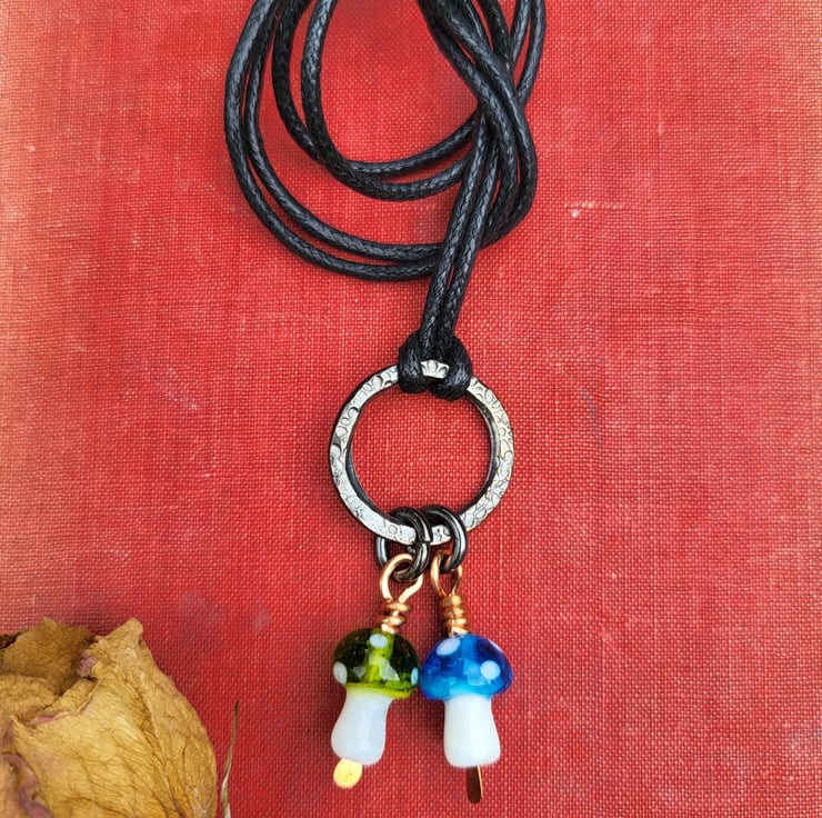 Hemp necklace with deals glass mushroom pendant