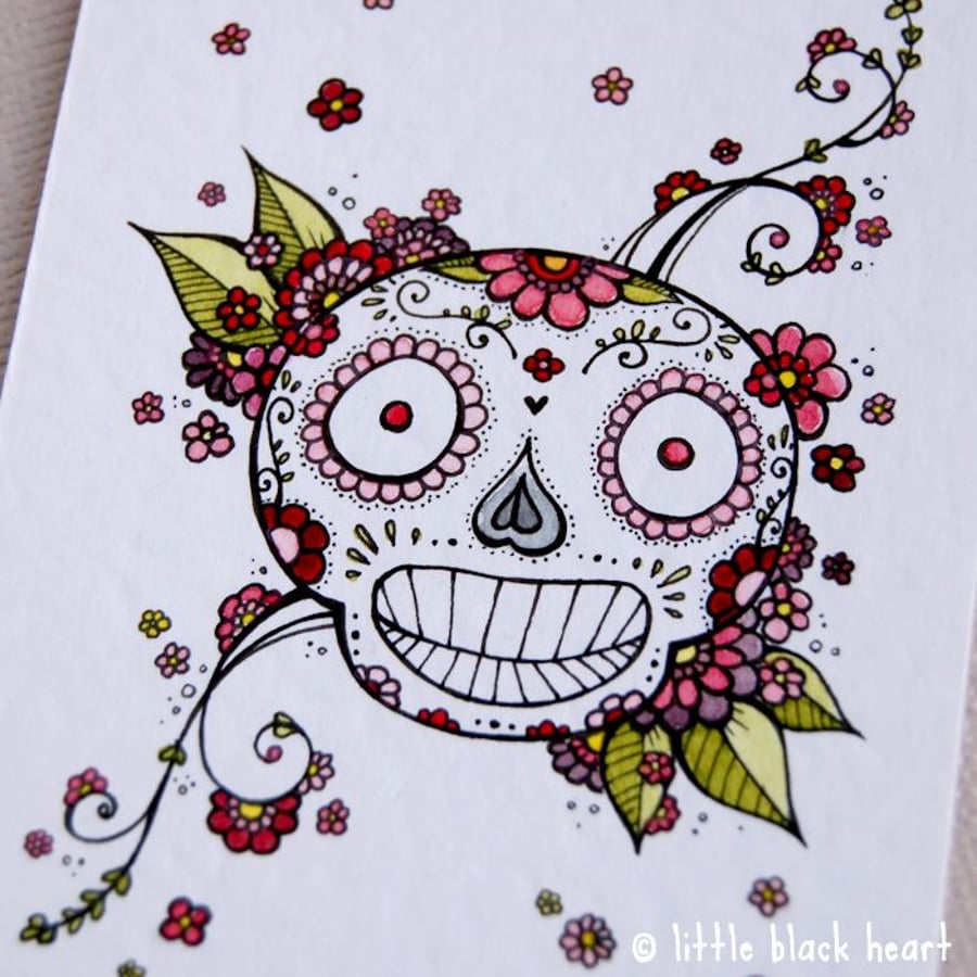 fancy little sugarskull - original aceo