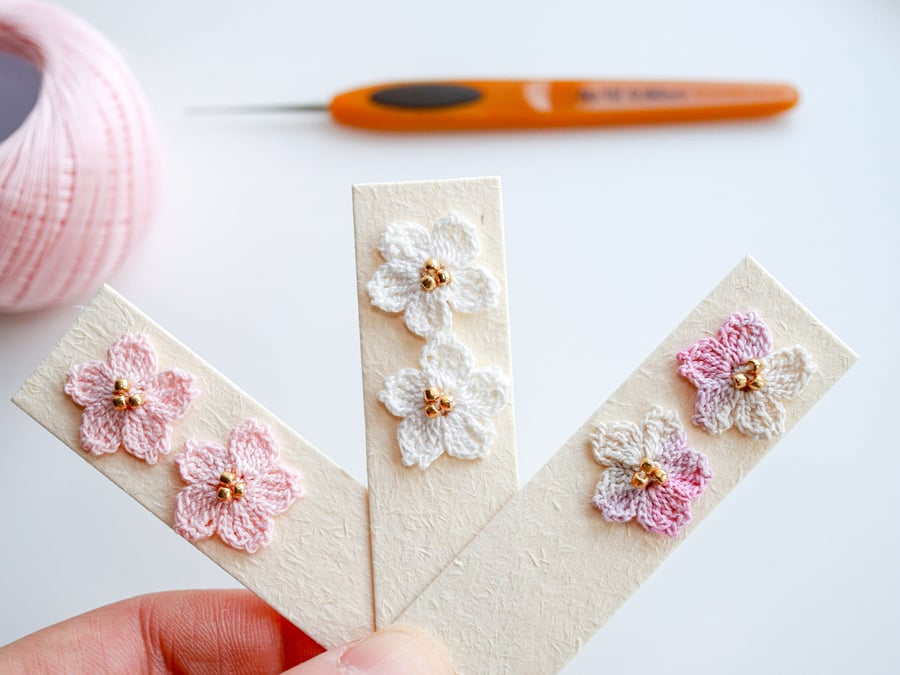 Crochet Sakura Stud Earrings Oriental Cherry Blossom Earrings in three colours