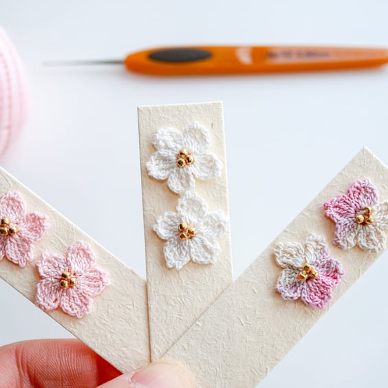 Crochet Sakura Stud Earrings Oriental Cherry Blossom Earrings in three colours