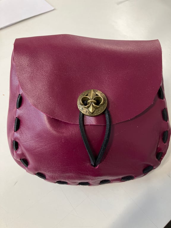 Pouch:  Plum coloured Leather (medieval style) - FREE SHIPPING