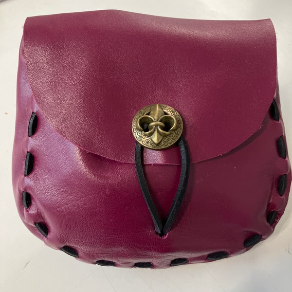 Pouch:  Plum coloured Leather (medieval style) - FREE SHIPPING