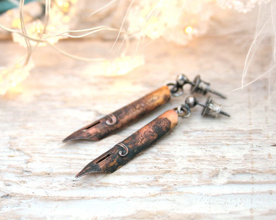 Pen Nib Dangle Earrings Quirky Jewellery for Writer, Unique Mothers Day Gift