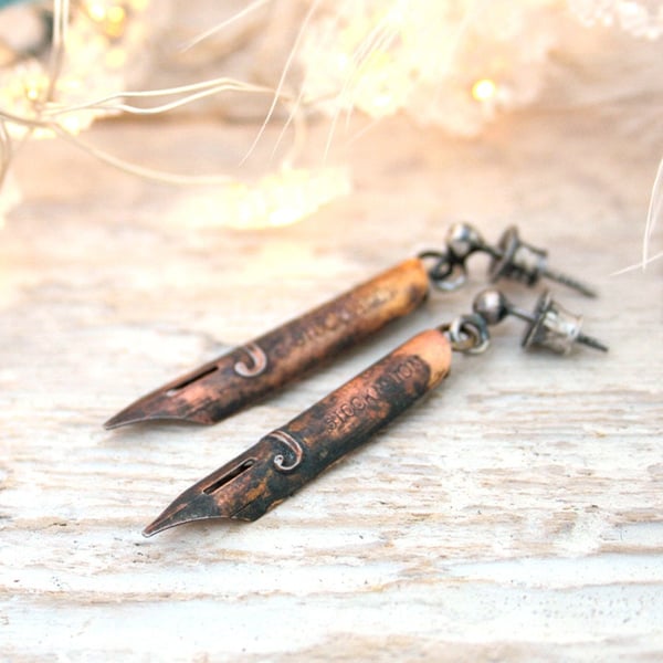 Pen Nib Dangle Earrings Quirky Jewellery for Writer, Unique Mothers Day Gift