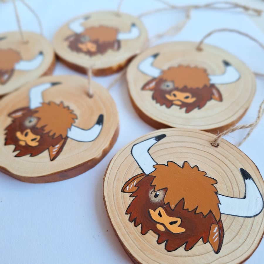 Highland Cow Wood Slice Ornament
