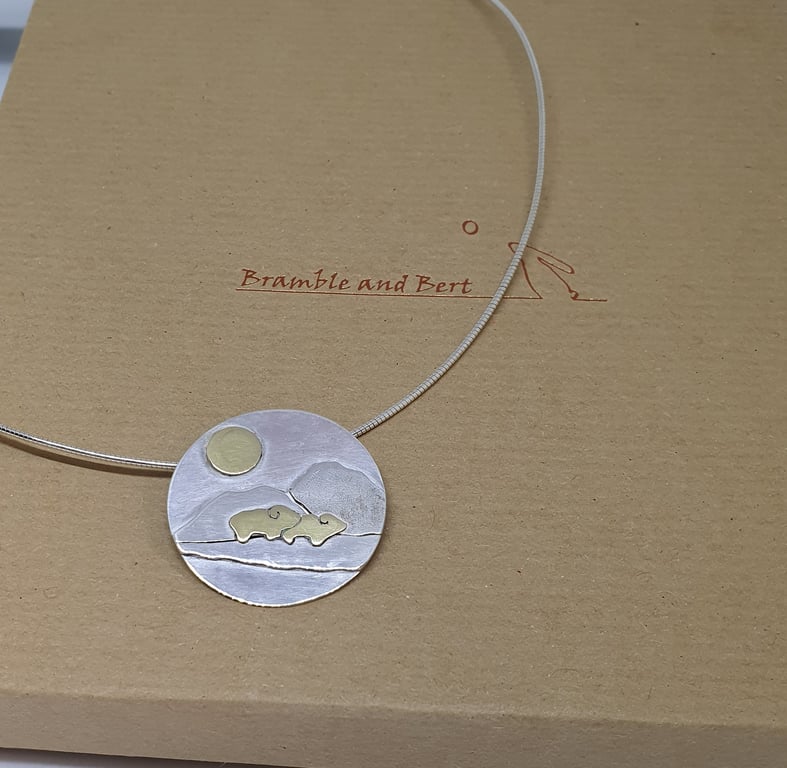 Sterling silver pendant - Brass sheep on the moors