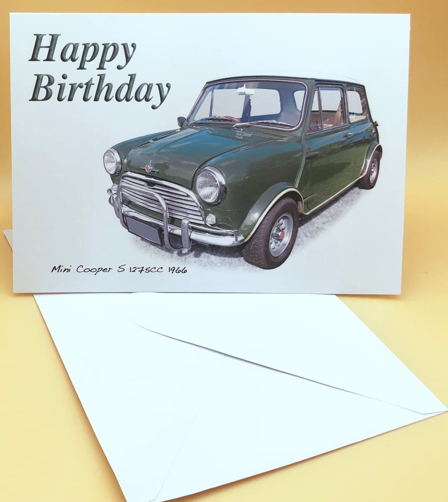 Mini Cooper S 1275cc 1966 - Birthday, Anniversary, Retirement or Plain Card
