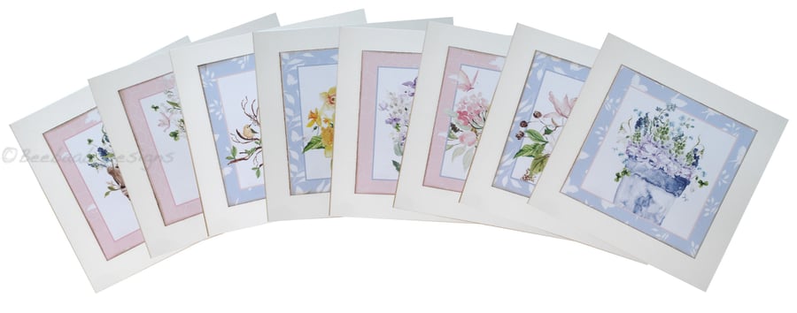 Floral design cards, blank cards, set of 8