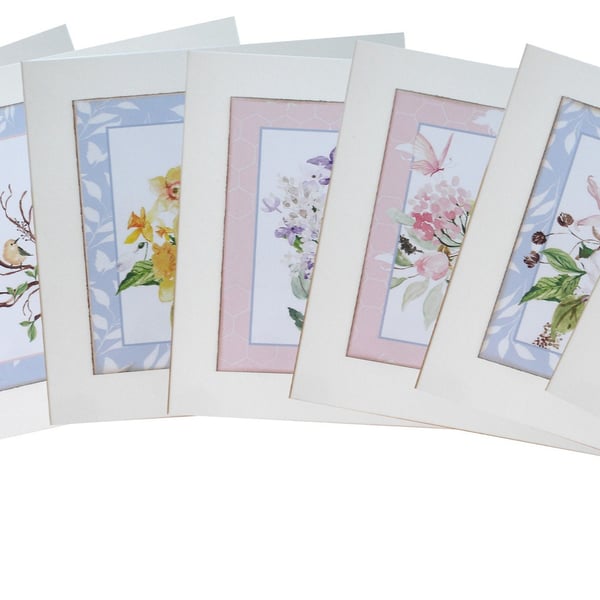 Floral design cards, blank cards, set of 8