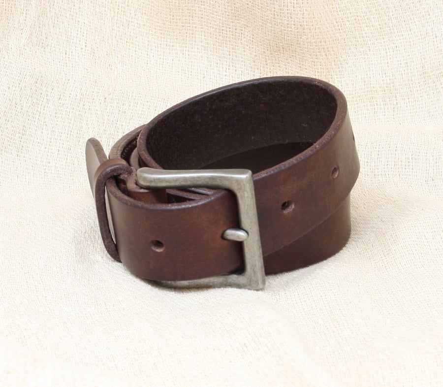 1.25" brown leather belt; made from Italian leather; choice of buckle