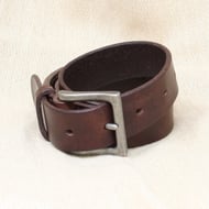 1.25" brown leather belt; choice of buckle