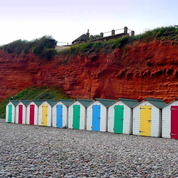 Budleigh Salterton Beach Huts Jurassic Coast Photograph Print