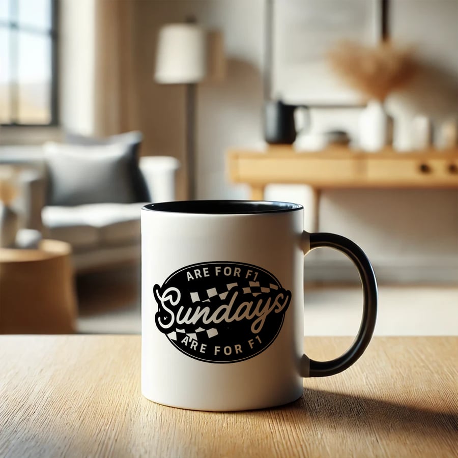 Sundays F1 - Wheels Mug: 'Sundays Are For Formula 1', F1 Gift, For Him
