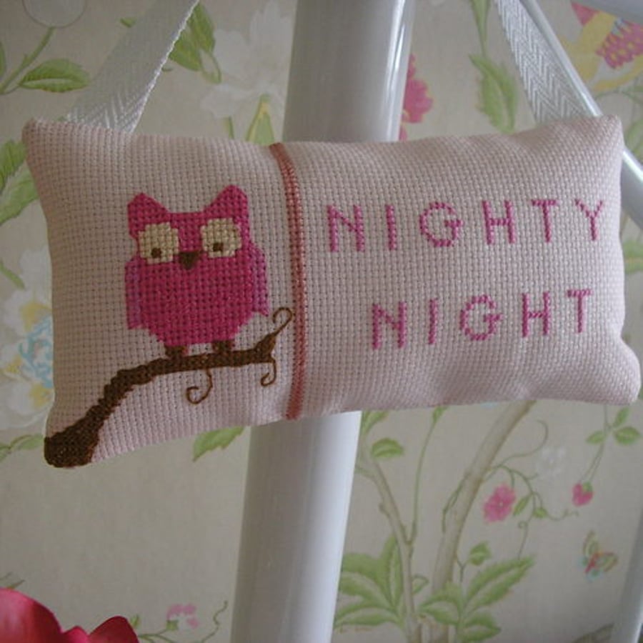 Night Owl door hanger  -  hand embroidered  