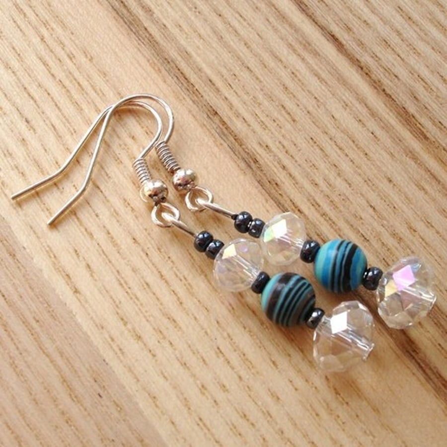 Crystal and Striped Turquoise Gemstone Bead Earrings