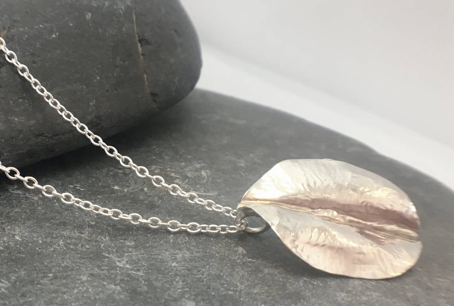 Sterling Silver Fold Formed Leaf Pendant Necklace