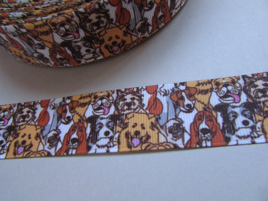 Dogs Grosgrain Ribbon 2.5cm x 1 Metre