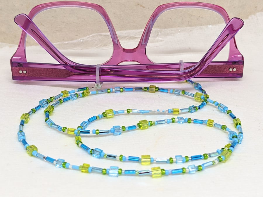 Blue and green beaded glasses lanyard, spectacle chain