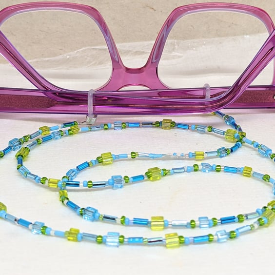 Blue and green beaded glasses lanyard, spectacle chain