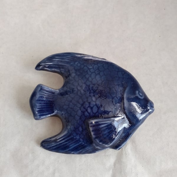 POTTERY WALL HANGING FISH WITH BLUE GLAZE 10 CMS X 9 CMS
