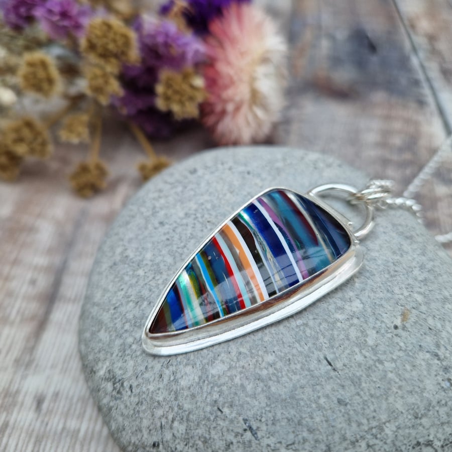 Sterling Silver and Surfite Large Stripey Pendant Necklace