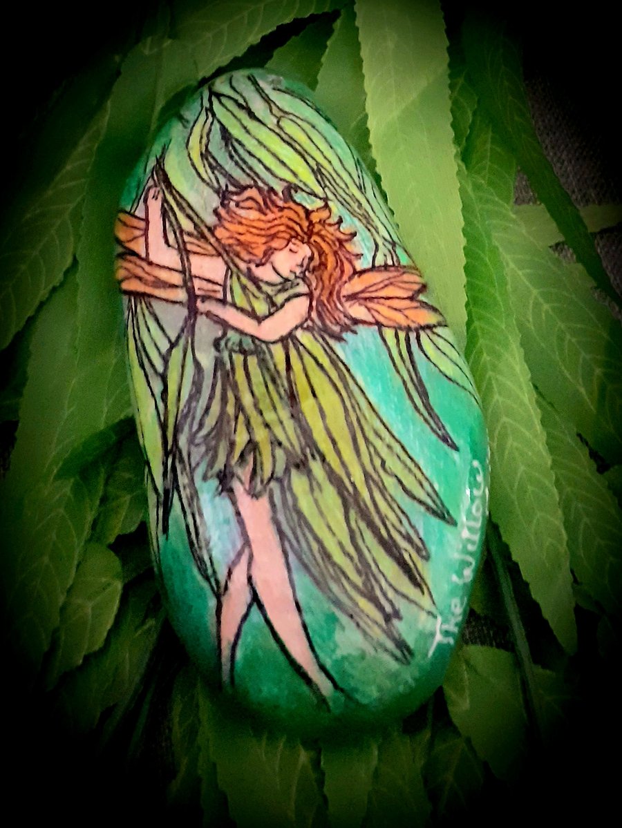 Handpainted "The Willow Fairy" beach rock 