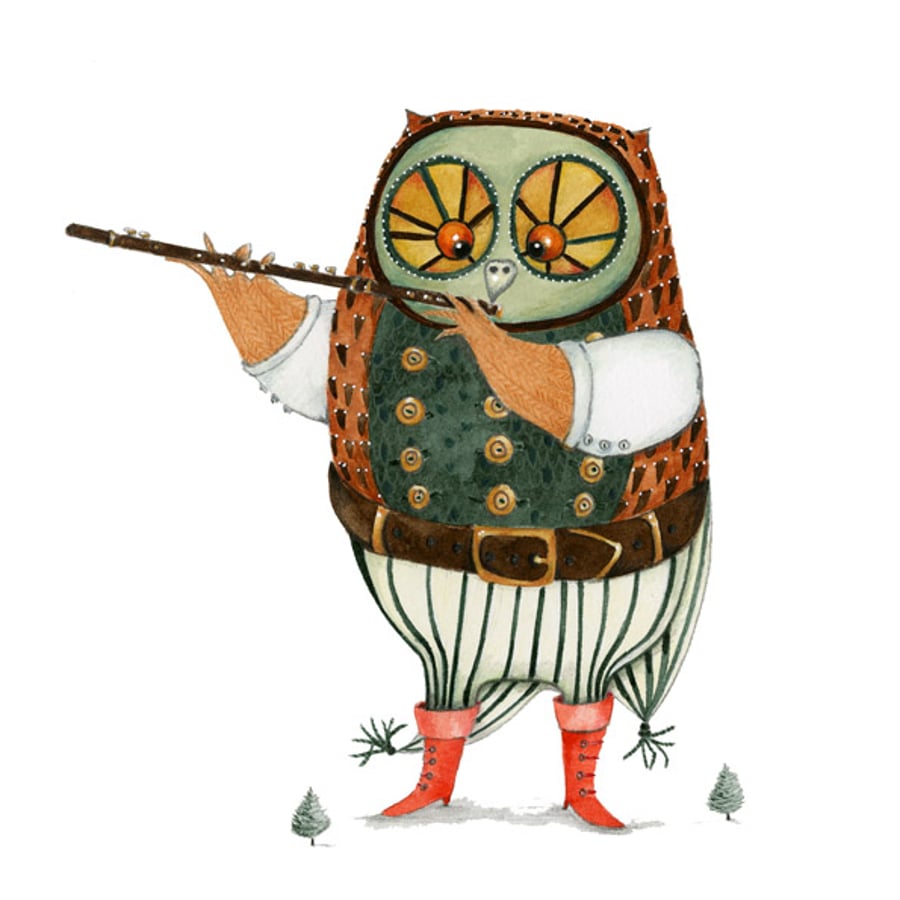 Original painting of Owl playing the Flute