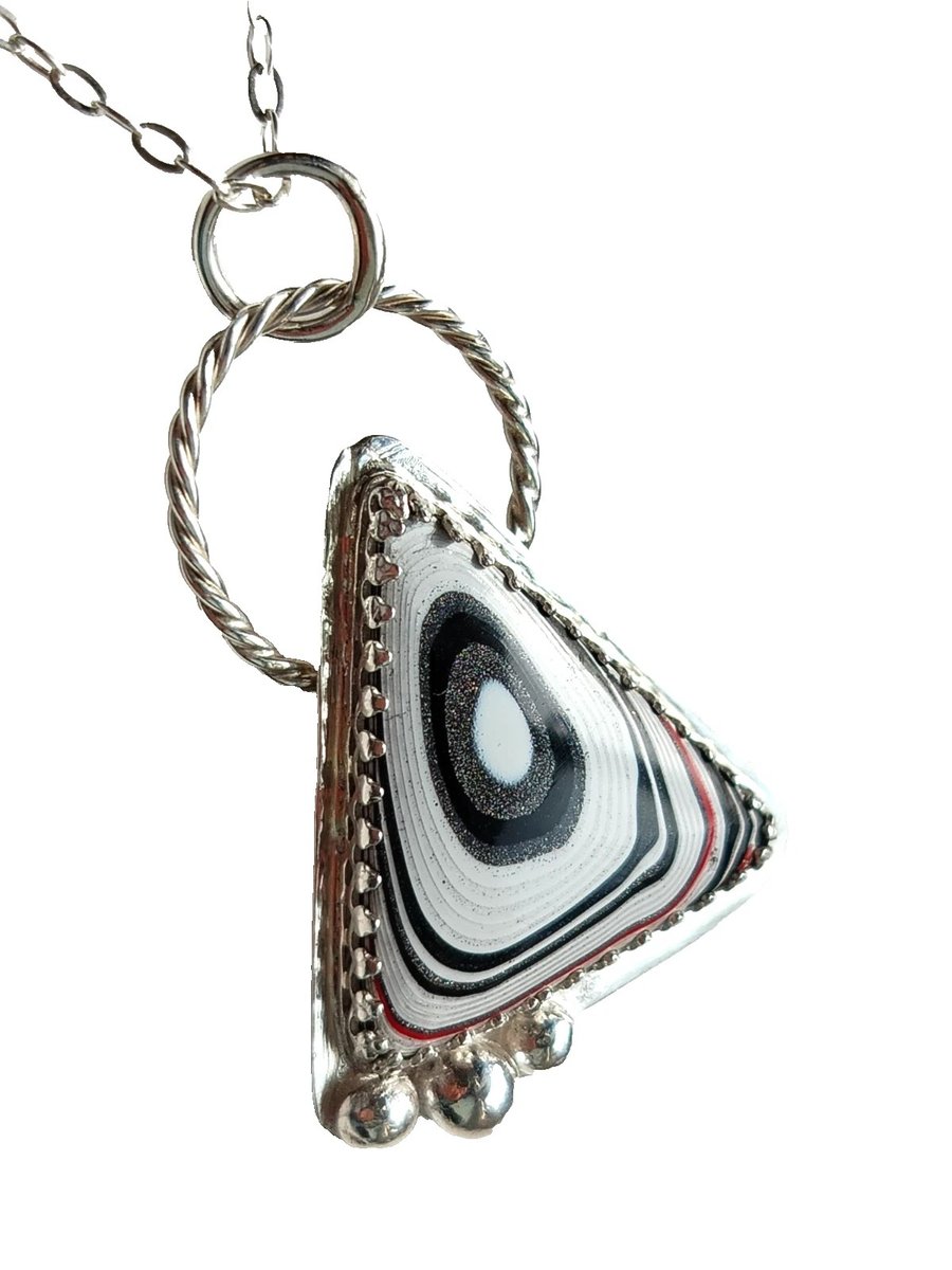 Fordite Necklace Sterling Silver Jewellery Gift Triangle Pendant Recycle Upcycle
